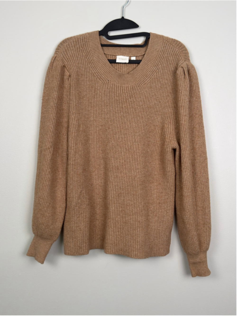 Cyrus Camel Tan Ribbed Scoop Neck Sweater Size L